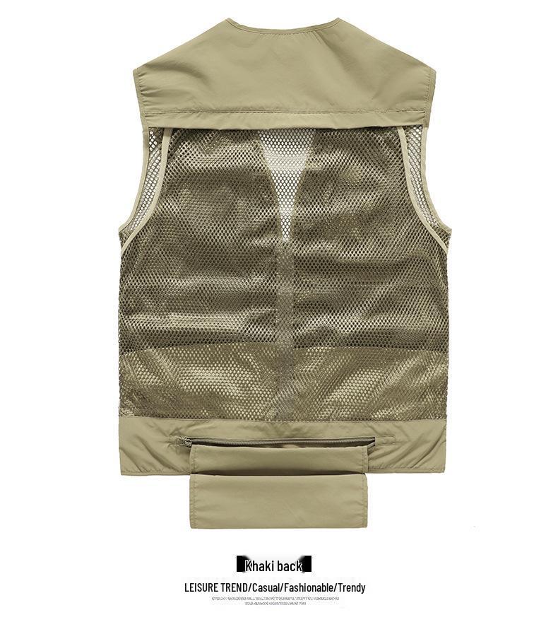 Gilet de pêche en maille à poches multiples à séchage rapide pour homme - Veste décontractée d'extérieur Printemps & Automne