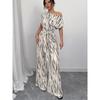 Summer One-shoulder Tie Striped Wide Leg Jumpsuit for Women, European American Casual Romper
