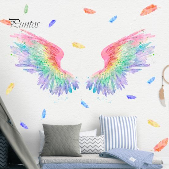 Wall Sticker Vibrant Color Angel Wings Wall Art Decal Creative Removable Sticker for Home Decoration