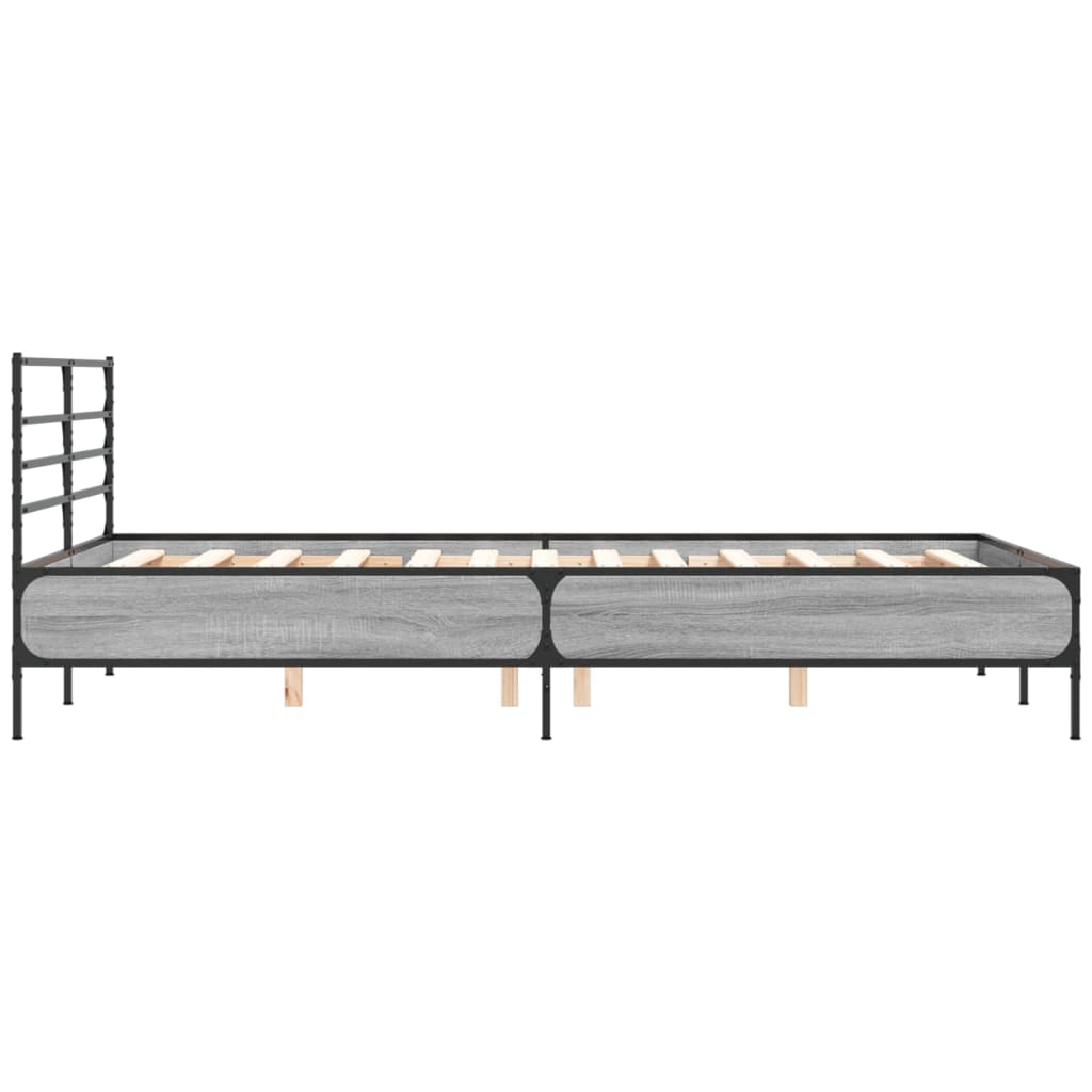 Bed Frame in Grey Sonoma 135 x 190 cm Made of Engineered Wood and Metal