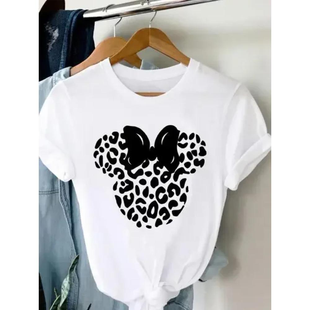 2025 Summer New Fashionable Cute Women Plus Size Retro Mickey Minnie Printed Tshirt Loose Casual Versatile Tshirt Top