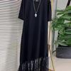 Plus Size Women's Short Sleeve Lace Hem Midi Dress - Age-Reducing, Slimming, Casual Style for 300 Jin MM