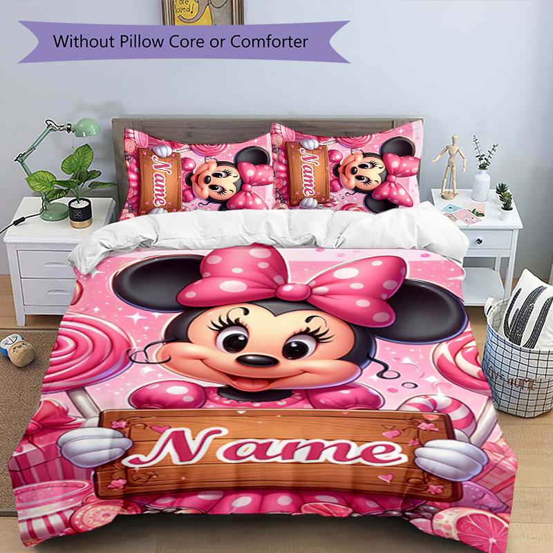 3pcs Minnie5 Cover Set - Personalized Name, HD Printed Bedding with 1 Cover and 2 Pillowcases - Perfect for Home Decor, Easy Care