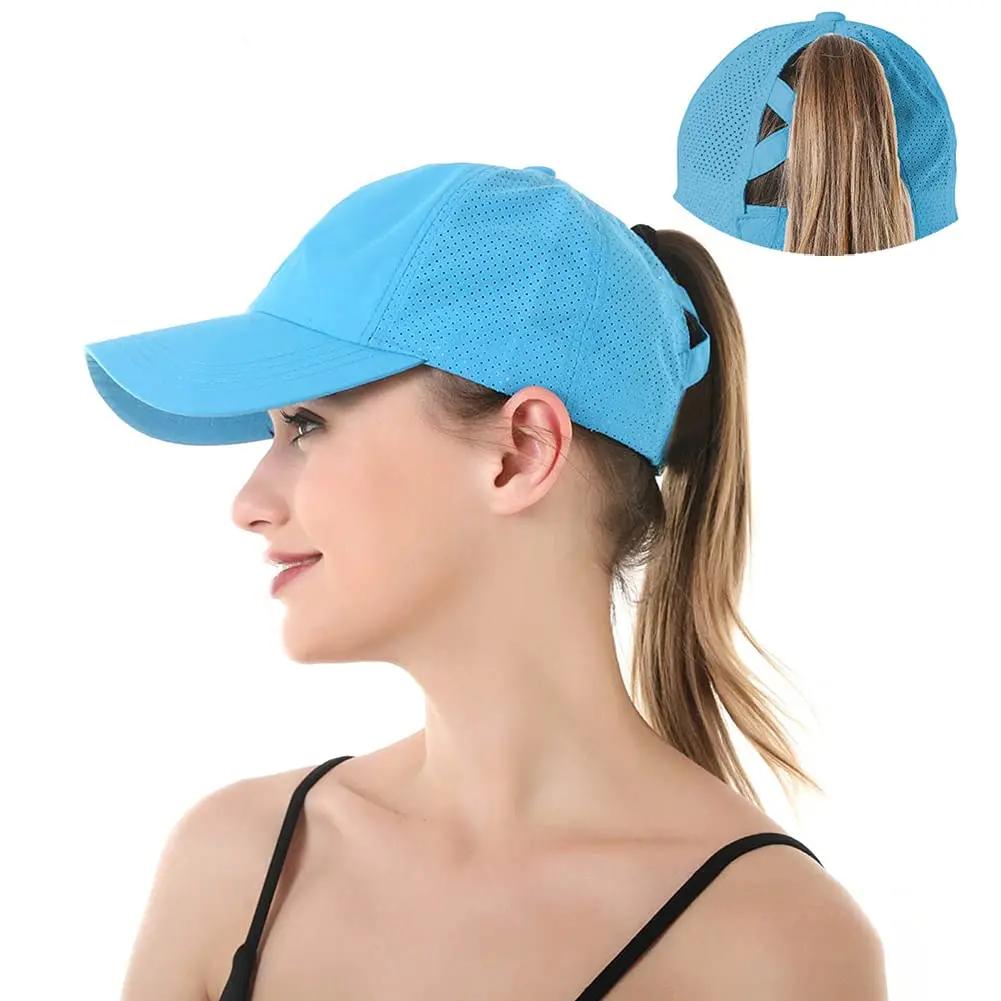Quick Dry Ponytail Baseball Caps Women Criss Cross Messy Bun Snapback Hat Ponycap Trucker Hats Adjustable Outdoor Sports