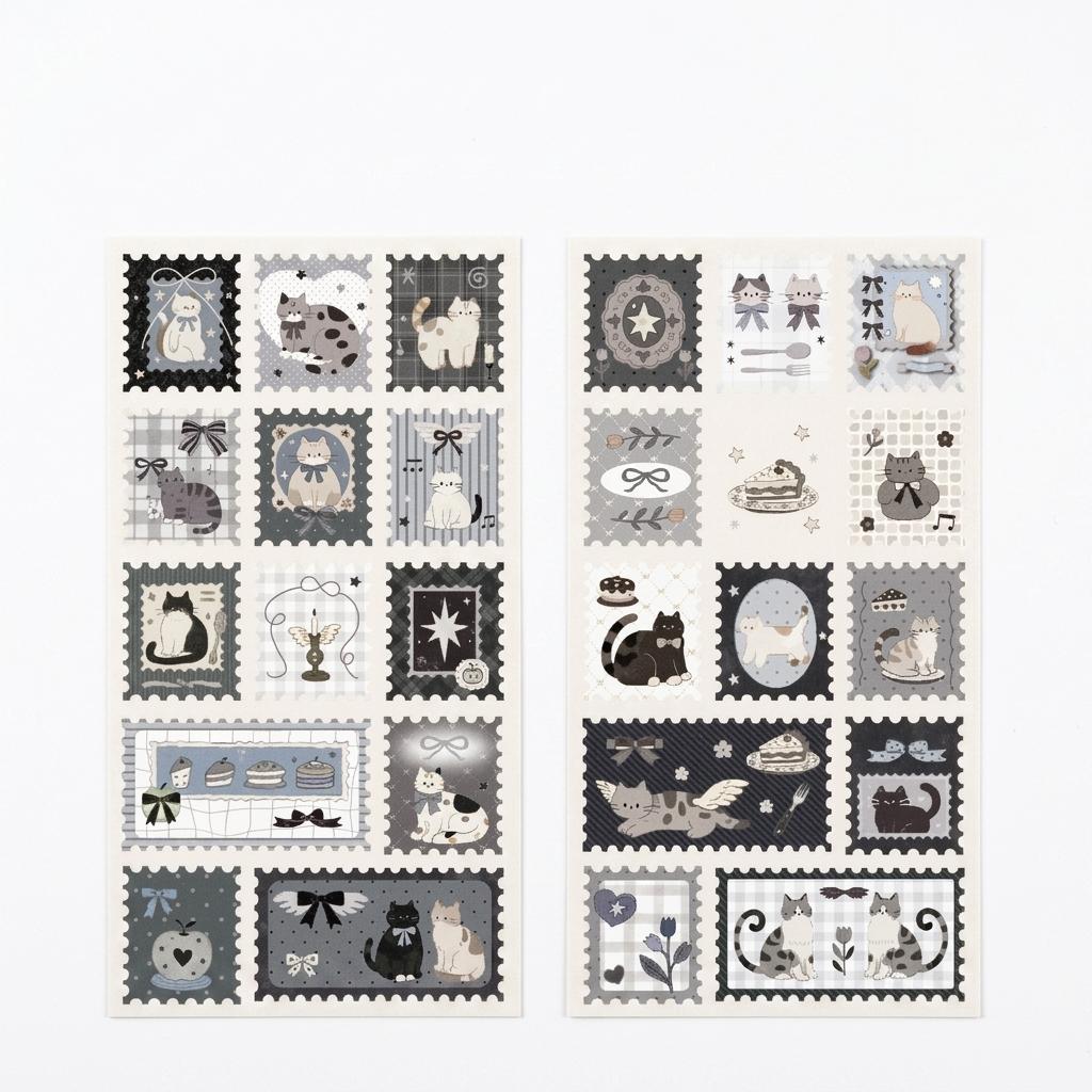 Vintage Cat Stamp Stickers for Journal Decoration with Strong Adhesive and Waterproof Feature