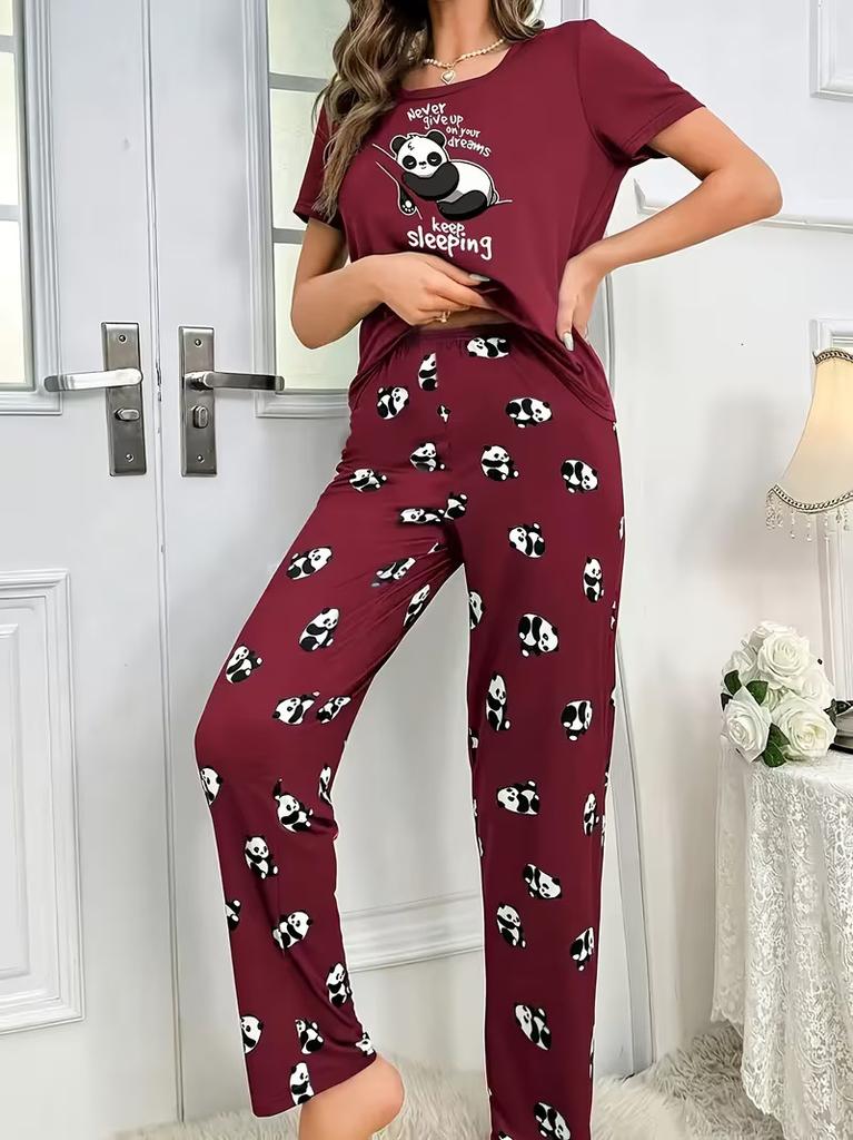 Ensemble short et haut à manches courtes pour femme Impression dessin animé Confortable et doux pour la peau Vêtements décontractés pour la maison ensemble deux pièces