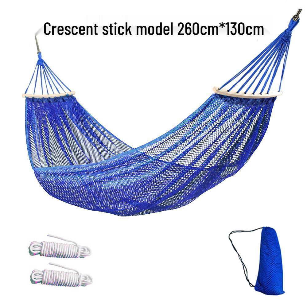 Outdoor Ice Silk Mesh Hammock with Curved Stick - Anti-Rollover Swing for Camping & Travel