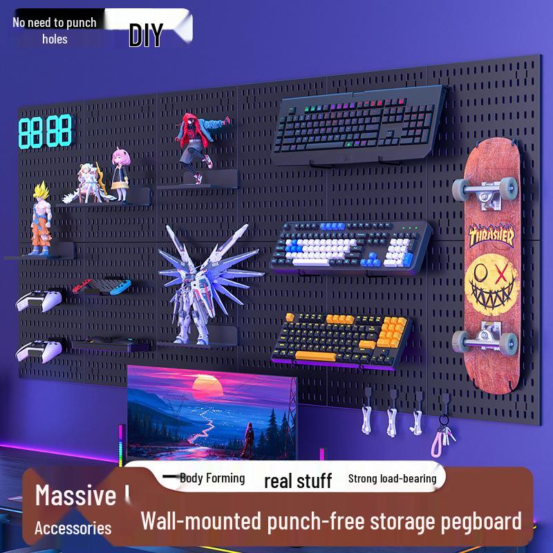 E-sports Pegboard Wall Display: DIY Headphone, Keyboard, Jay Chou Photo Storage, Punch-Free Mount Rack