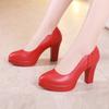 5cm 8cm Small Size 32-43 White Wedding Shoes Women Pumps 2025 Shallow Block High Heels Shoes Soft Leather Office Mom Model Court