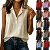 Women Sleeveless Collared Blouse Button Front Casual Loose Fit Summer Shirt Lightweight Soft Fabric Top