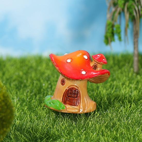 Micro Landscape Ornaments Resin Mushroom House Fairy Garden Miniature Village Cottage for Succulents Bonsai Moss Terrarium Plant Pots Fish Tank