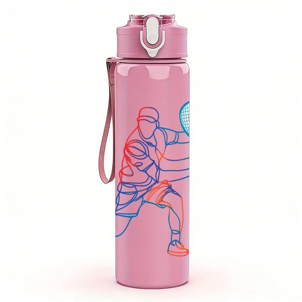 1PC Tennis Player Silhouette 750ml Color Plastic Sports Water Bottle Leakproof Flip Straw Lid Suitable for Sports Office Home Use