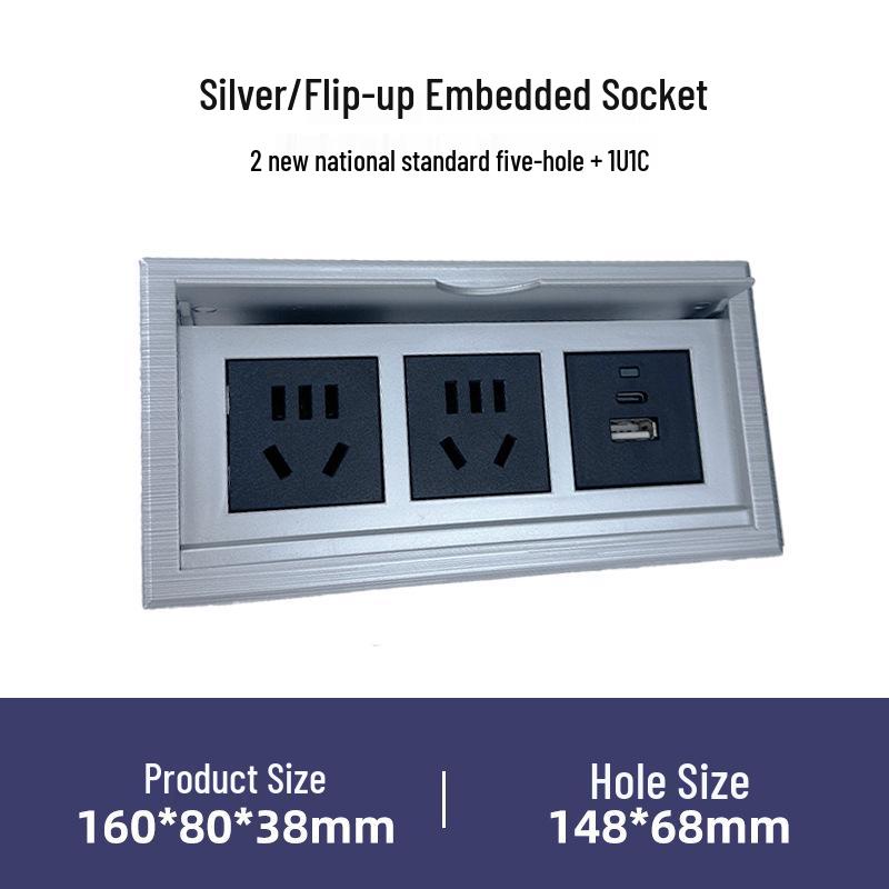 Flip-Top Conference Desk: Embedded Multi-Function Socket with Hidden Wire Board and Power Strip.