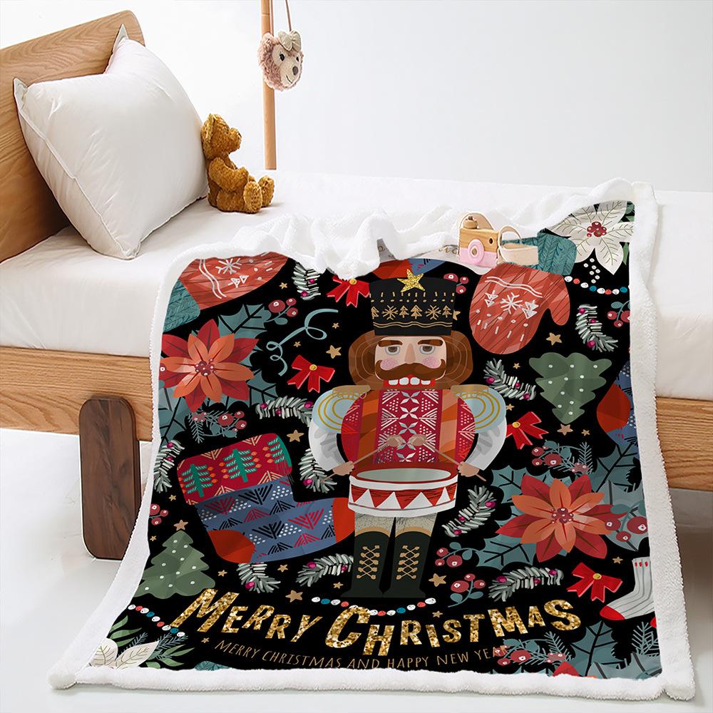 2D Digital Printed Blanket Christmas Thickened Lamb Fleece Crystal Fleece Blanket