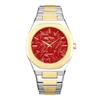 Men's Quartz Watch Embossed Leaf Dial Steel Band Waterproof Fashion Male Wristwatch Premium Quality Steel Strap Business Watches