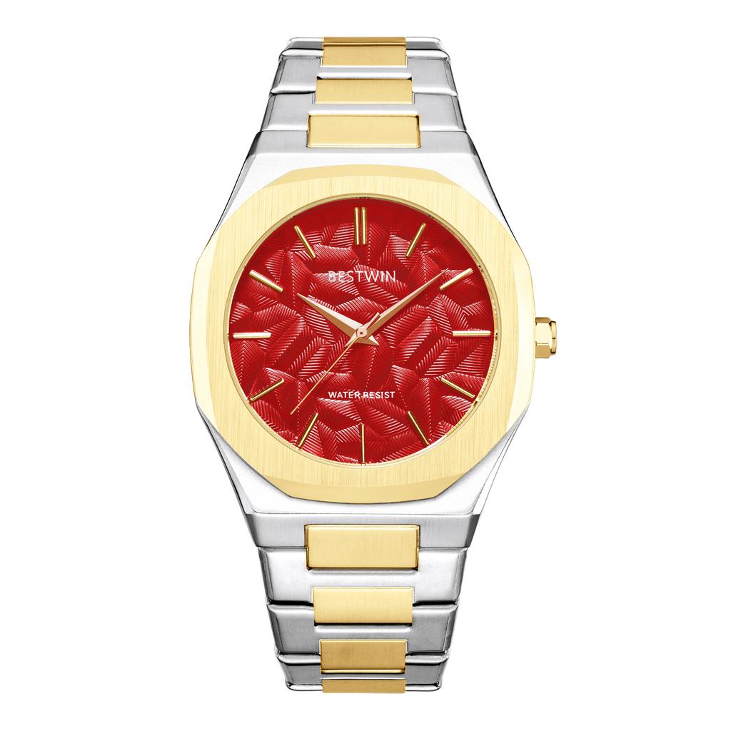 Men's Quartz Watch Embossed Leaf Dial Steel Band Waterproof Fashion Male Wristwatch Premium Quality Steel Strap Business Watches