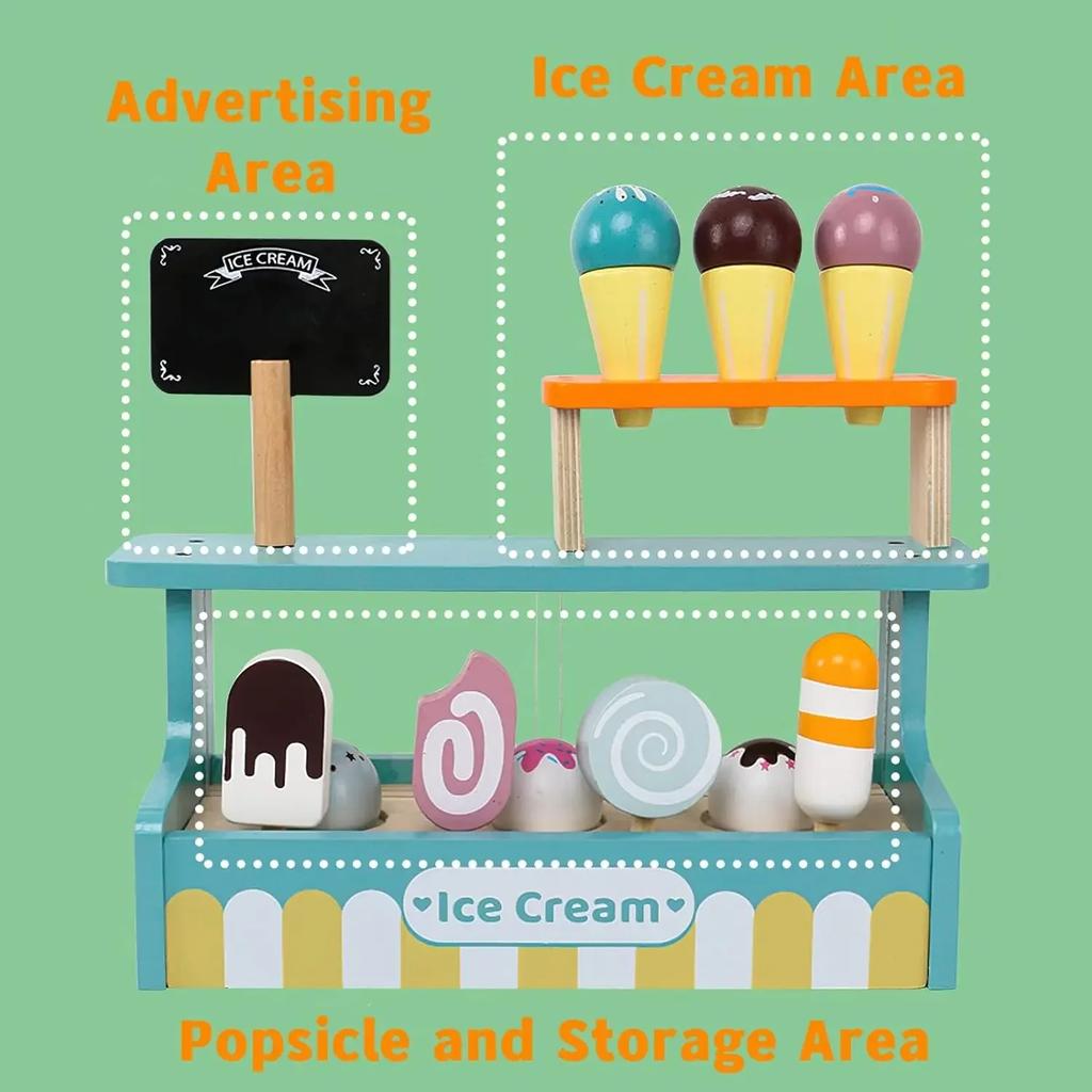 Wooden Ice Cream Counter Playset for Toddler Toys, Montessori Pretend Play Food Toys Kitchen Accessories Early Learning AidsFMX