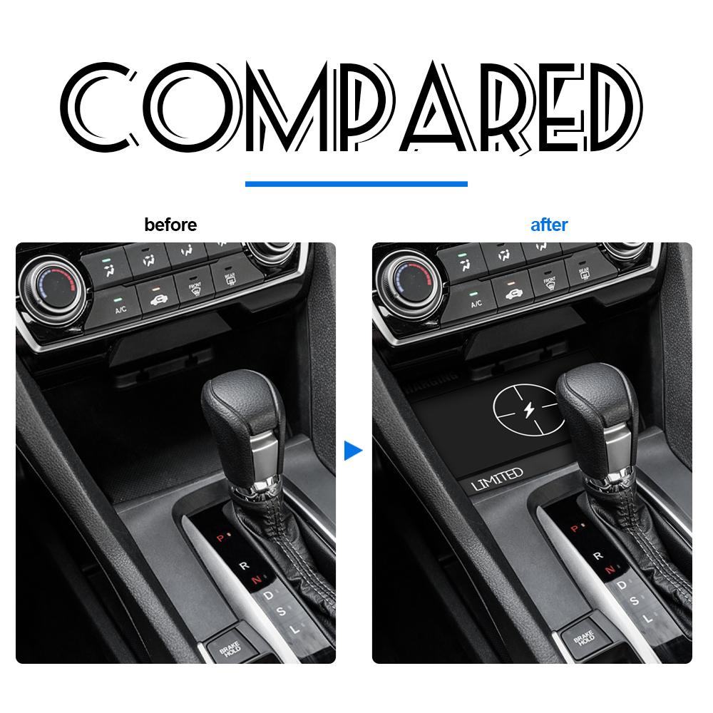 Wireless Charger Interior Moulding for Honda Civic 10th 11th Gen 2016-2023 15W Fast Charging Phone Pad