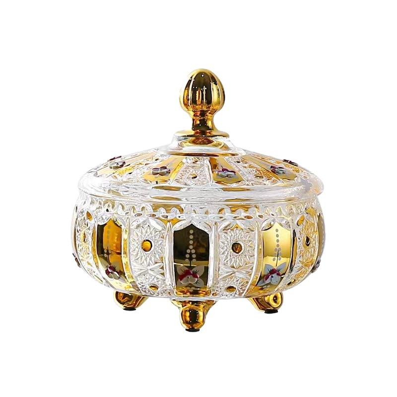 Crystal Glass with Lid Sugar Jar Candy Jar Transparent Color Colored Enamel Color Gold Edge Ashtray Modern Fruit Plate