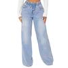 High Waist Light Blue Women's Wide Leg Drawstring Denim Jeans