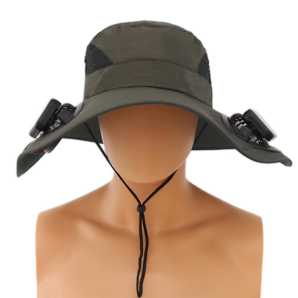 Solar Fan Hat Sun Hat with 2 Solar Fan Outdoor Fishing Hat Wide Brim Bucket Hat for Men Outdoor Camping Fishing Hiking