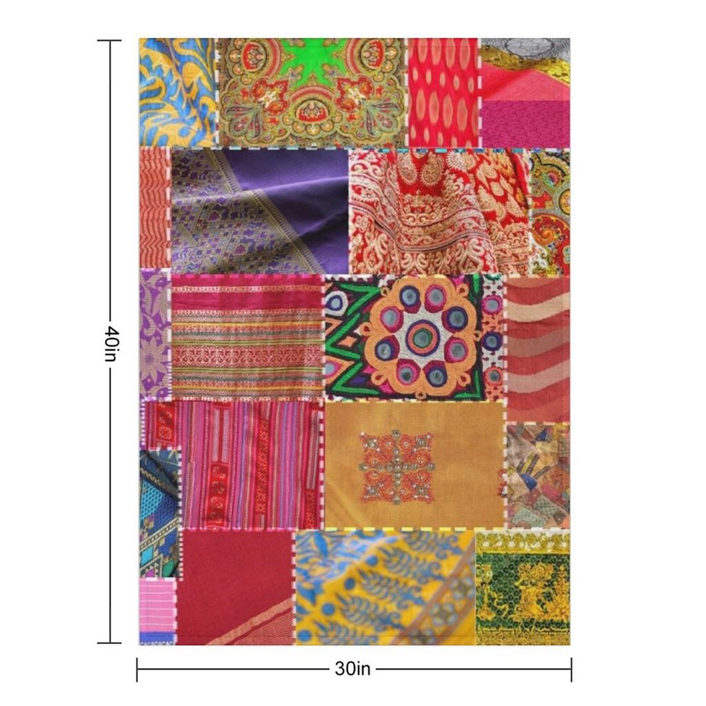 Boho Art Sari Patchwork Quilt Throw Blanket Nap Designers Bed Linens Weighted Blankets