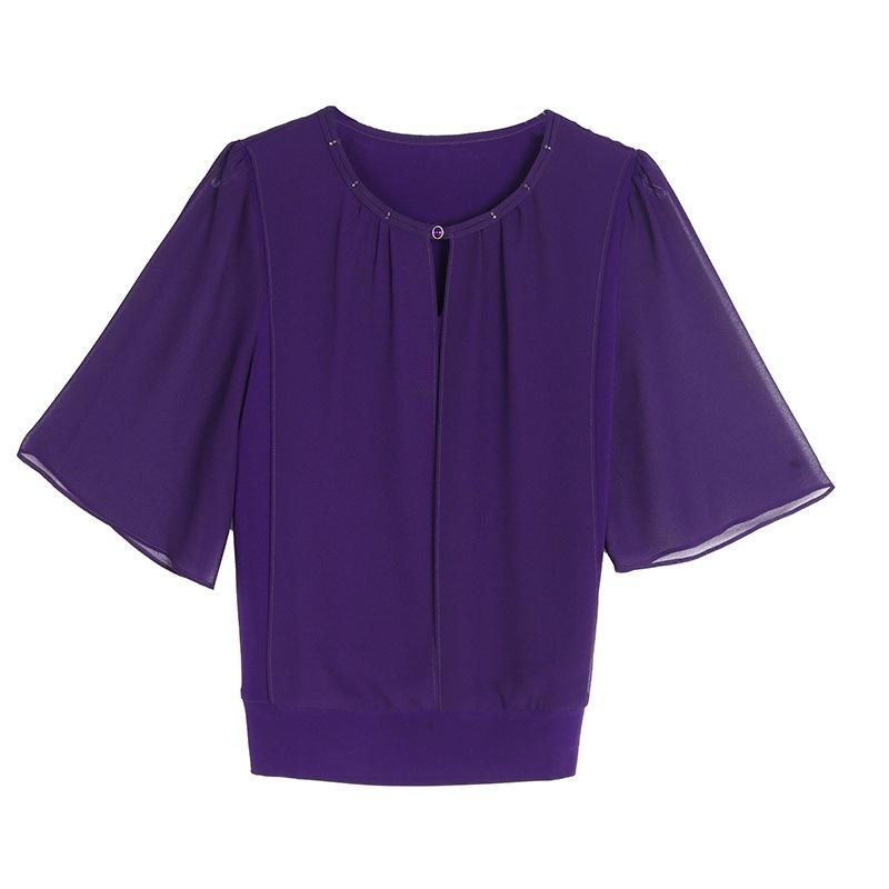 Summer Clothing Half Sleeve Chiffon Blouse Fashion Loose Women Tops Solid Color Casual Pullovers Shirt