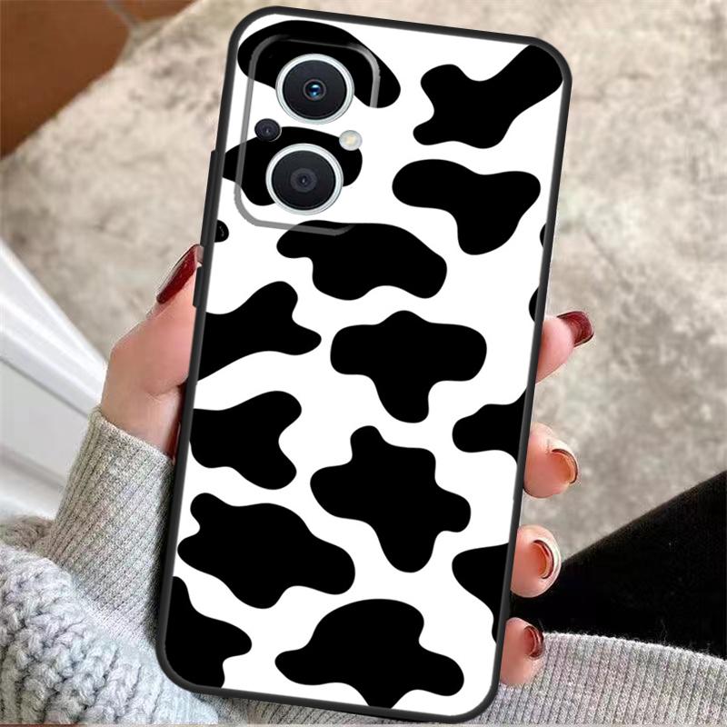 White Black Cow Print For OPPO Reno 13F 14F 12F 11F 10 11 12 13 14 Pro 7 8 Lite 8T OPPO Find X5 X6 X8 X9 Pro Case