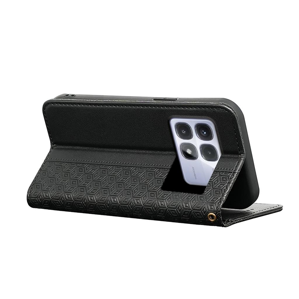 For Xiaomi Redmi K70 Ultra Wallet Phone Case Strong Magnetic Checkered Pattern Imprint Leather Flip Cover