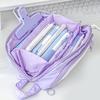 Pen Bag Large Capacity Students Handheld Portable 3 Compartments Travel Storage Organizer Purple