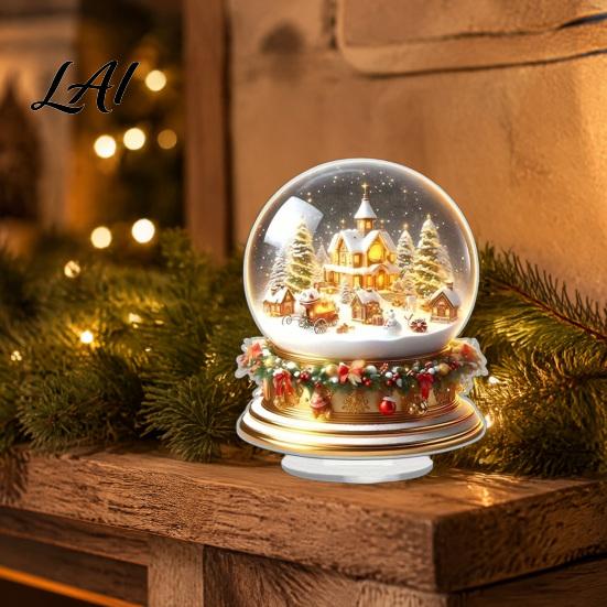 Winter Snow Scene Ornaments Christmas Apple Lollipop 2D Acrylic Figurine Ornament with Santa Waterproof Holiday Home Decor Inside Tabletop