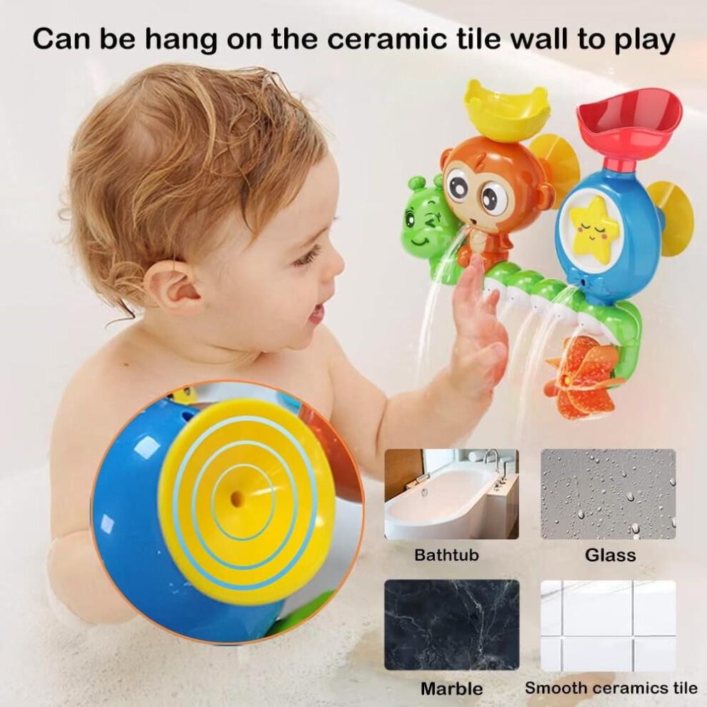 Bath Toys for Toddlers 1-3Y, Compatible with All Bathtubs – Durable Monkey Caterpillar with 2 Suction Cups