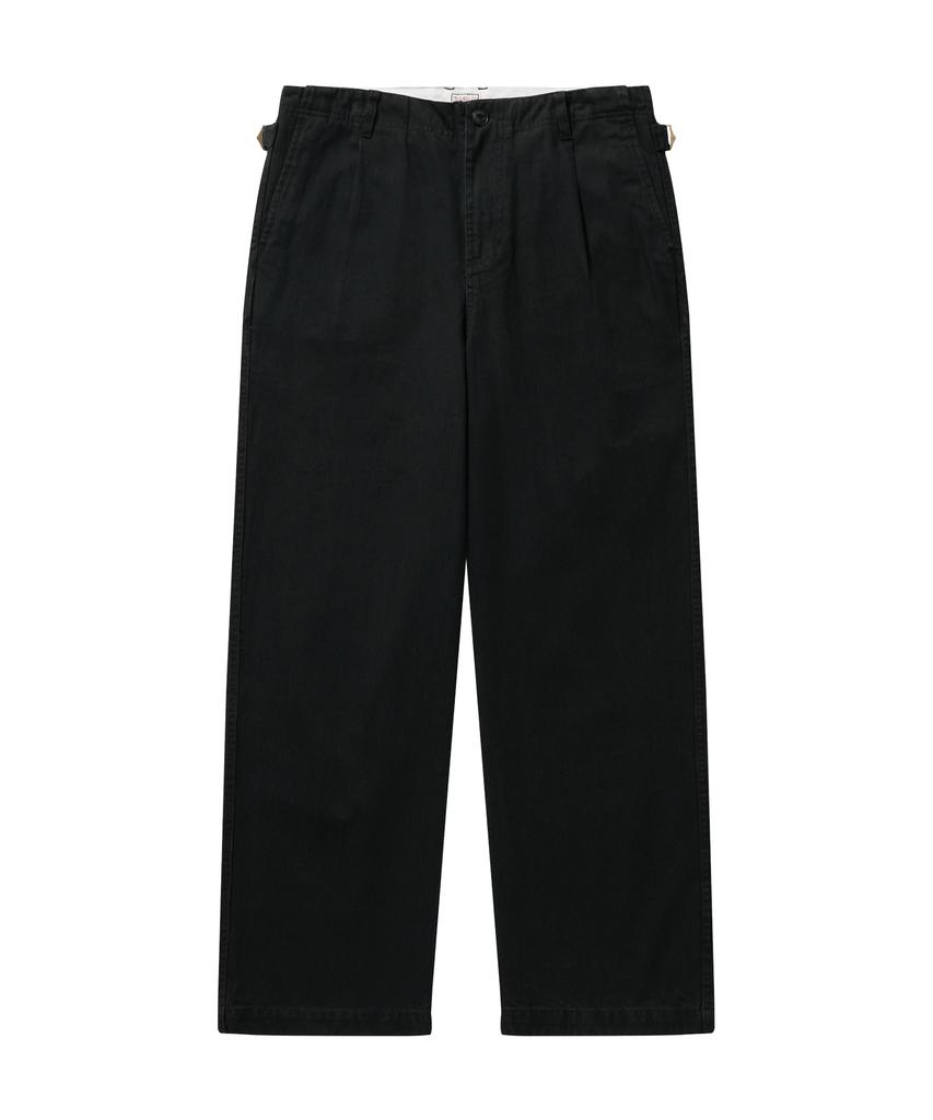 Pilpeu One-Tuck Herringbone Washed High Waist Pants (Black)