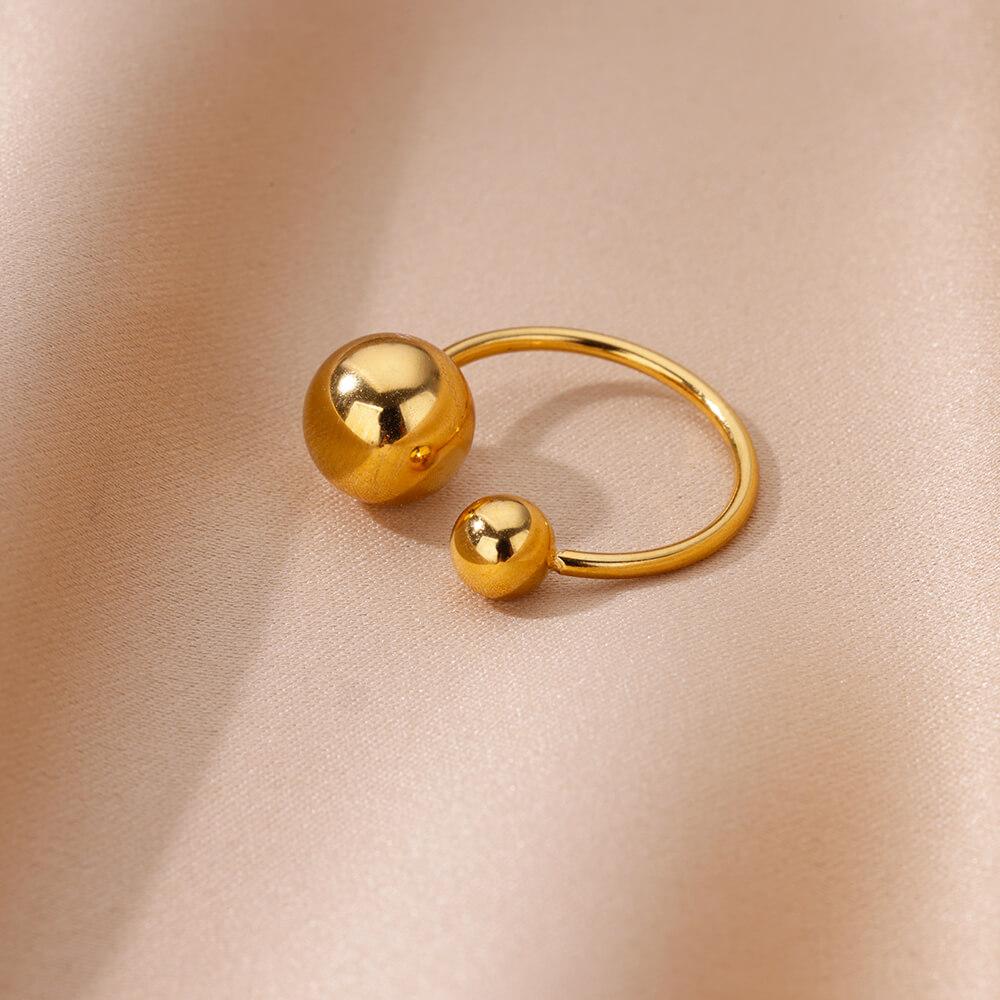 Exaggerated Stainless Steel Bead Ball Rings For Women Men Open Adjustable Gold Color Stainless Steel Ring Waterproof Jewelry