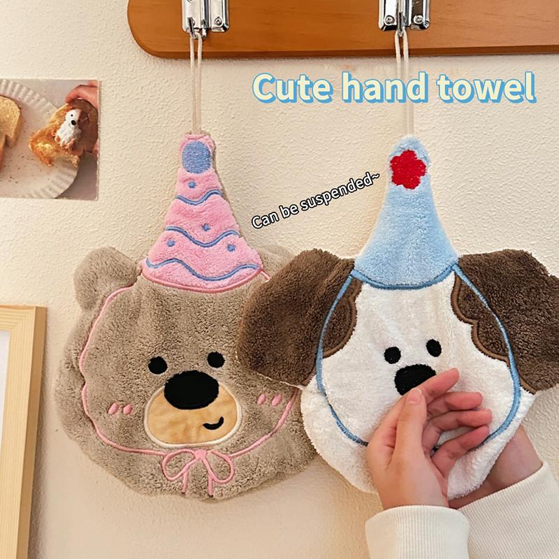 Cute Cartoon Animal Towel Hanging Kitchen Hand Wipe Thickened Handkerchief Rag Absorbent With Hanging Loop Bathroom Supplies