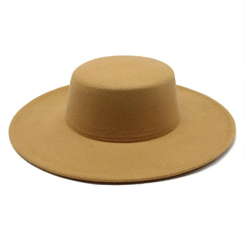 Französischer Damenhut Großer Breiter Rand 10CM Fedora Hut Winterwolle Derby Hochzeit Jazzhüte Flache Krone Filzhut
