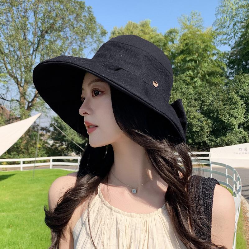 New small standard bow bucket hat summer sunscreen sunshade versatile basin hat outdoor travel vacation beach hat tide