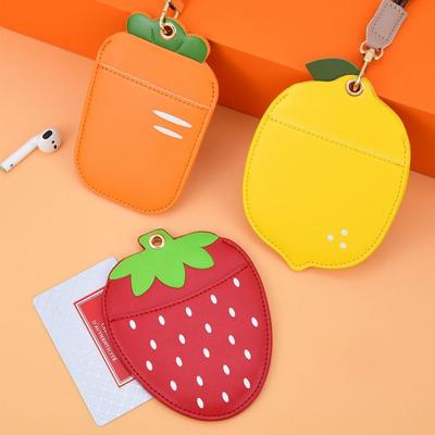 Long Lanyard Cartoon Fruit Card Holder Lemon Fashionable Work Card Badge Holder Strawberry Creative Bus Card Sleeve Work