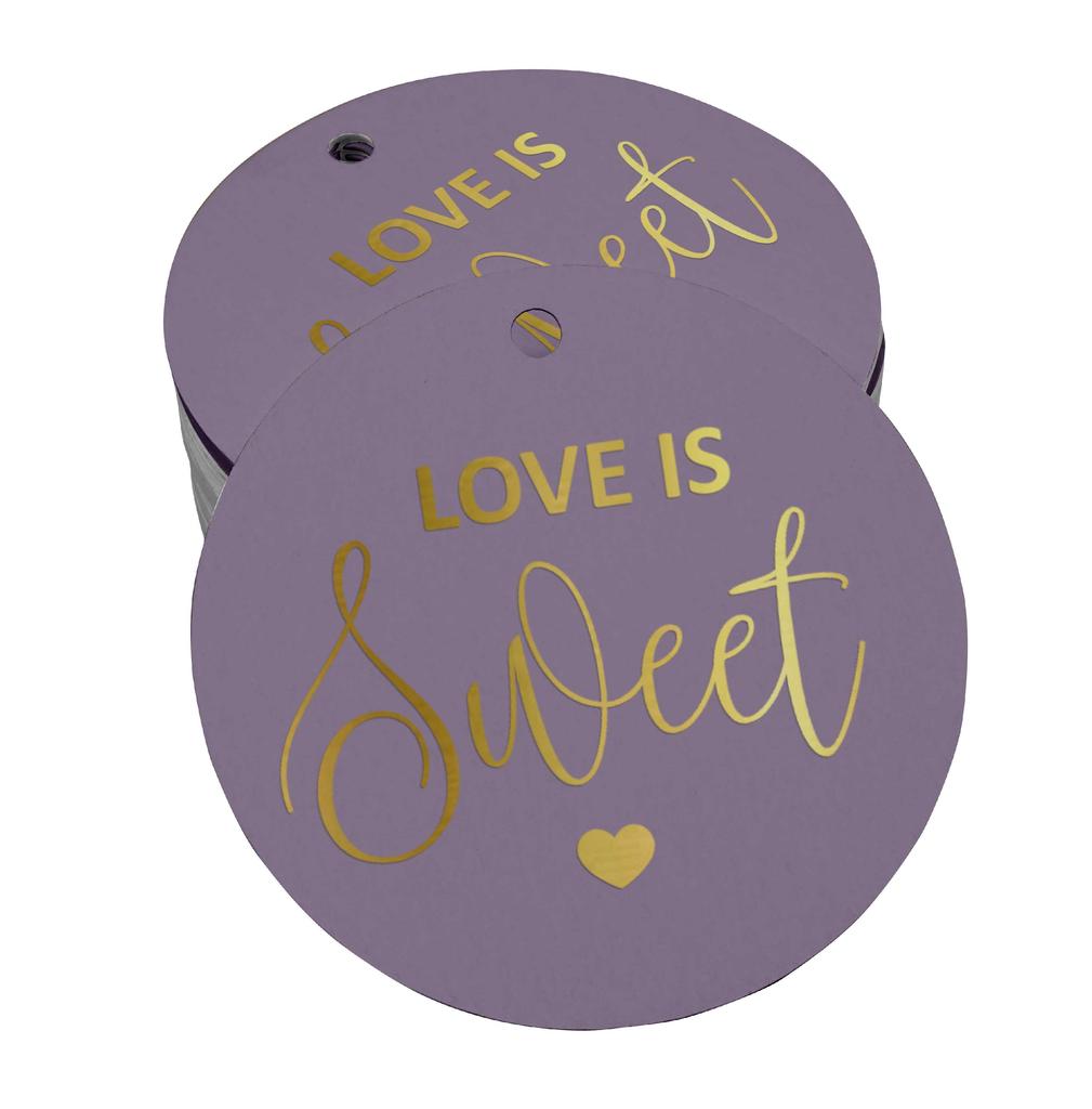 Inkdotpot 100 - Confezione da 100 etichette in carta stagnola color oro vero Love Is Sweet bomboniera da appendere