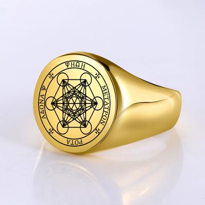Liggreat Aartsengel Metatron Engel van het Leven Salomo Punk Ring Voor Mannen Roestvrij Staal Gravure Viking Heren Zegelring Sieraden