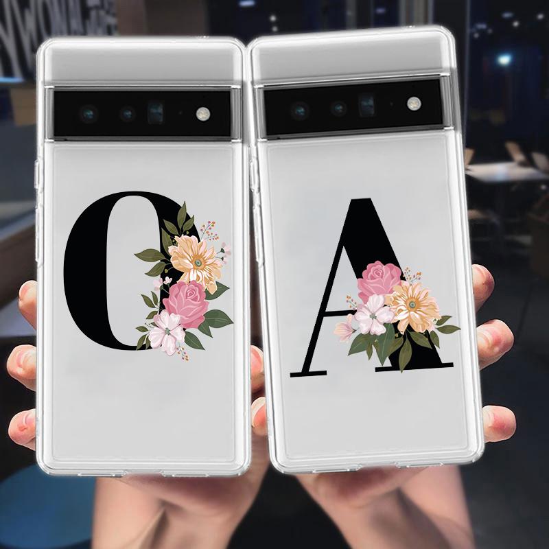 For Google Pixel 10 Pro 10A Phone Case Pixel 9 Pro XL Pixel 8 Pro 9A 8A 7A 7 6A 6 Pro Soft TPU Cover Flower Letters S