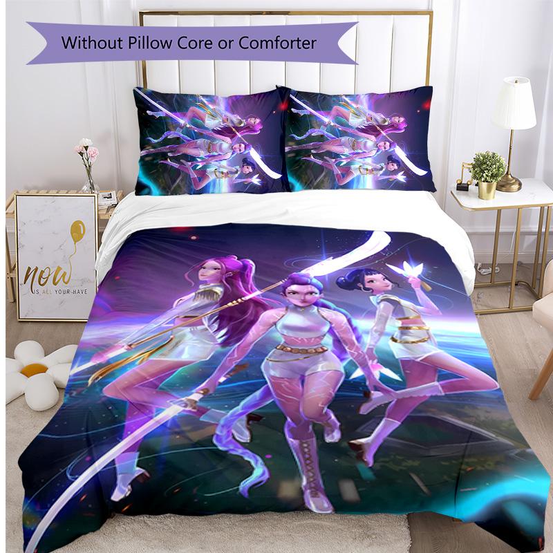 Kpop Demon Hunters Pattern Printed 3PCS Bedding Set, Soft Skin-Friendly Washable Duvet Cover & Pillowcases Set