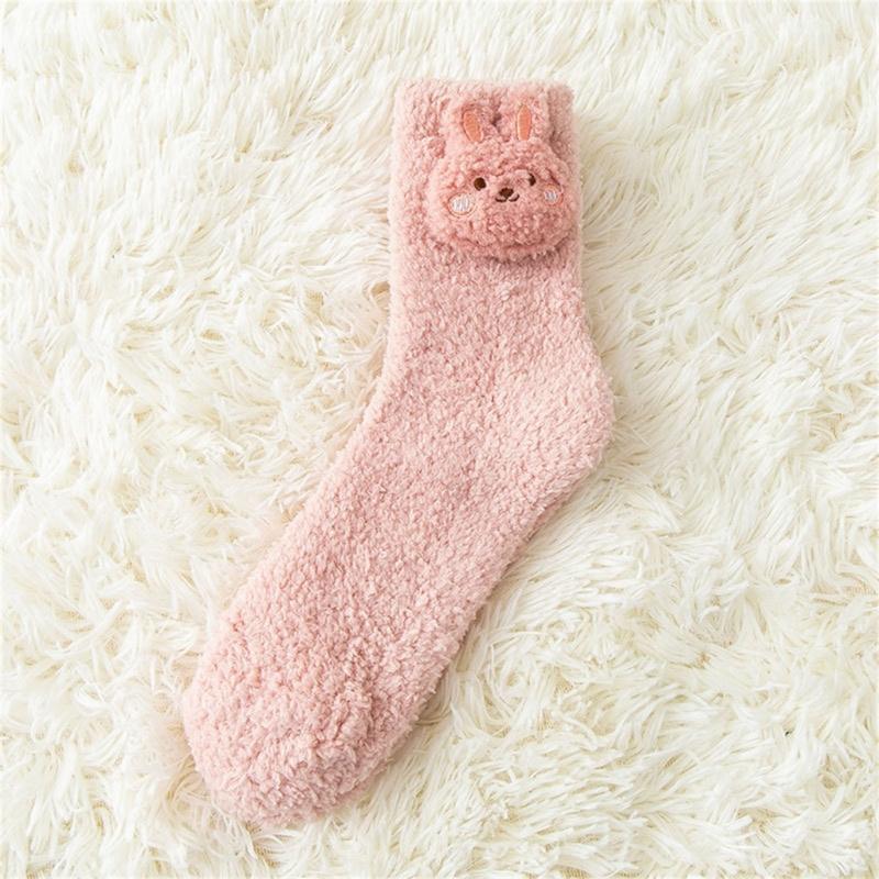Japanese Women Girl Cute Coral Fleece Slipper Socks 3D Stuffed Animal Doll Thick Warm Thermal Fuzzy Floor Sleeping Socks