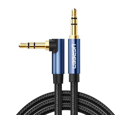 Angled Side AUX Audio Cable 2x Mini Jack 35mm 1m Blue