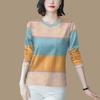 Women Color Block Knit Sweater Crew Neck Long Sleeve Casual Pullover