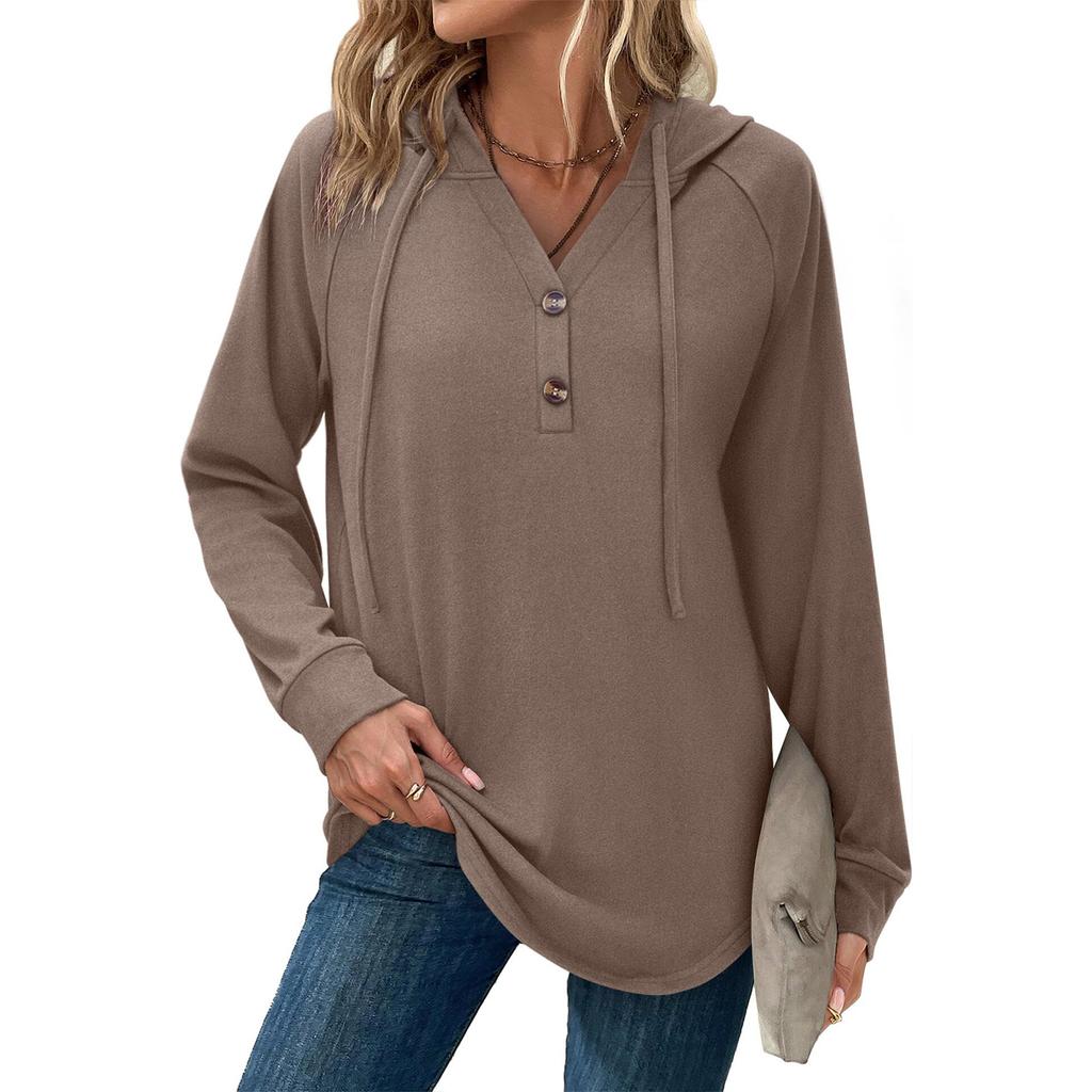 Women's Fashion Casual Hooded Drawstring Solid Color Sweatshirt