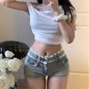 Women's Low-Waist French Patchwork Lace Denim Shorts – Slimming, Versatile Spring Style