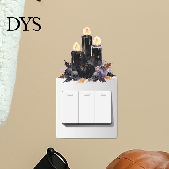 Retro Dark Fairy Tale Wall Decals Black Candle Pumpkin Skull Light Switch Sticker, Halloween Creative Refrigerator Sticker Decor Removable Decal,