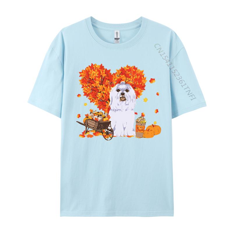 Maltese Autumn Tree Fall Leaves Pumpkin Tshirt Cotton Unisexs Tops Shirts Brand New Top Tshirts Brand Clothing