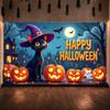 Party Banner Night Scene Witch Hat Banner Halloween Banner Black Pumpkin Decoration For Halloween Party Festival Event Spooky
